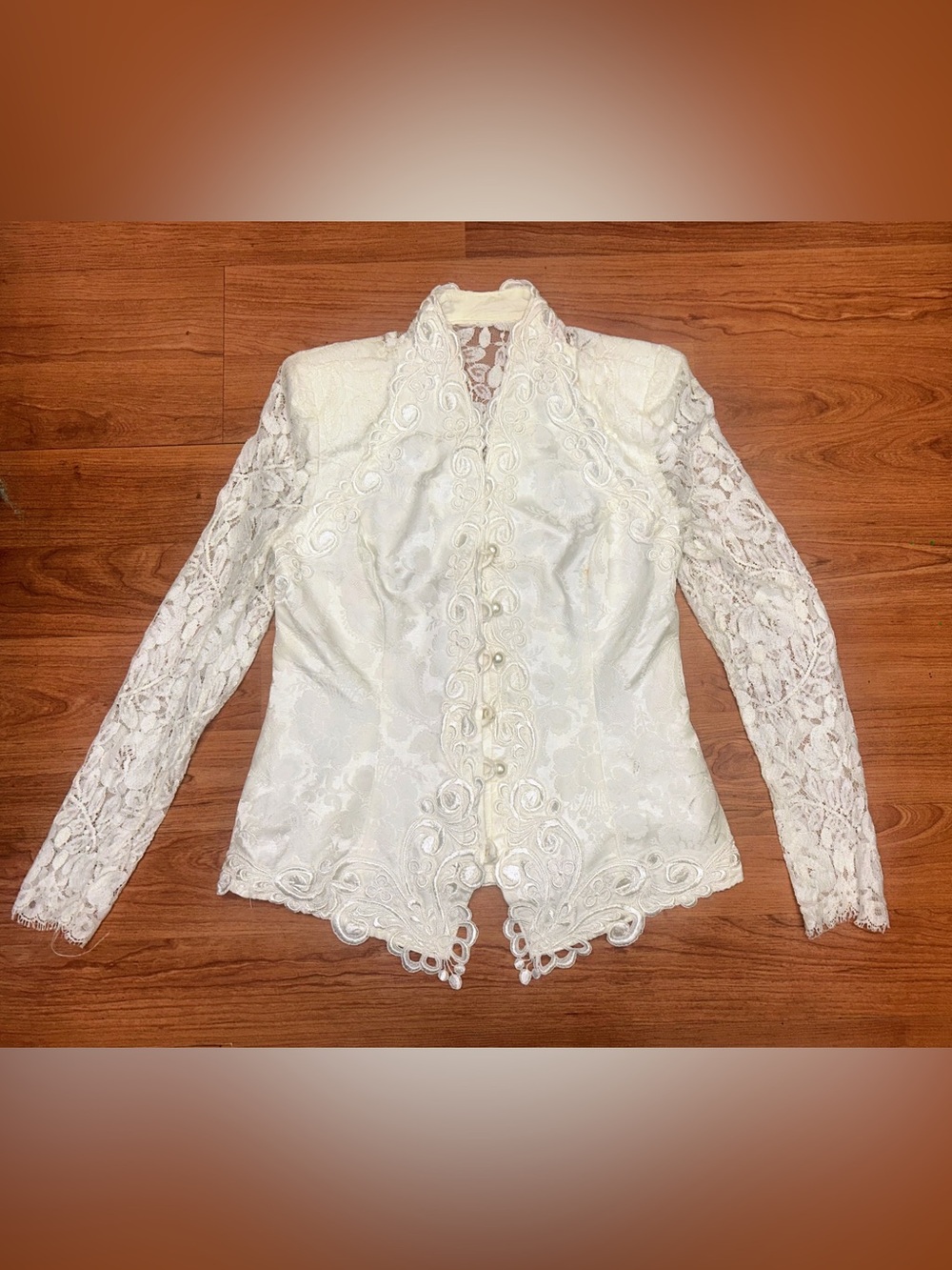 Scott McClintock Bridal Ivory Vintage 80s Lace Pearl Jacket Top Victorian Sz 14P